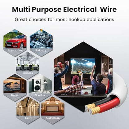 White Speaker Wire 12 Gauge 100FT CL2 Rated CCA Speaker Cable | Flexible PVC Jacket 2 Conductors Red & Black Polarity Mark for Home Theater,Indoor,In-Wall,In-Ceiling & Marine - size: 100 FT, style: 12GAUGE