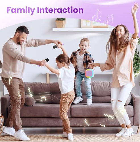 Mini Karaoke Machine, Portable Bluetooth Speaker & 2 Wireless Microphones | Karaoke Player Karaoke Microphone For Family Home Party Outdoor With HI-FI Sound | 5 Magic Sound | PA System | USB | TF | AUX - color: Light Purple