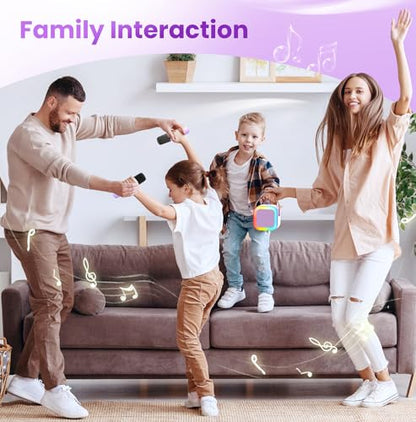 Mini Karaoke Machine, Portable Bluetooth Speaker & 2 Wireless Microphones | Karaoke Player Karaoke Microphone For Family Home Party Outdoor With HI-FI Sound | 5 Magic Sound | PA System | USB | TF | AUX - color: Light Purple