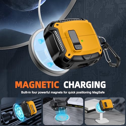 Safety Lock Case for Samsung Galaxy Buds3 FE/Pro/3 (Yellow) | Compatible with MagSafe, with Phone Stand& Cleaning kit,Keychain, - color: A-A-B-Yellow