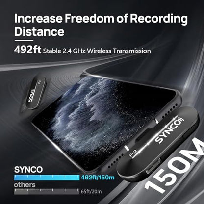 SYNCO Wireless Lavalier Microphone for iPhone, Professional Lapel Clip on Mics for Vlogging, Tiktok, YouTube Video Recording, Best External Lav Microphone for iPhone 14/13/12/11/X Lightning iOS - style: 2 Mics for Lightning