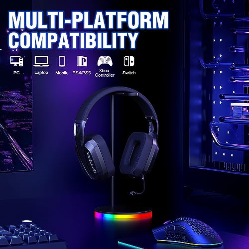 Wireless Gaming Headset for PS5, PS4, PC, Mac, Switch, Bluetooth Over-Ear Headphones with Detachable and Built-in Mics, Low Latency, Lightweight, Noise Isolation, 48H Battery