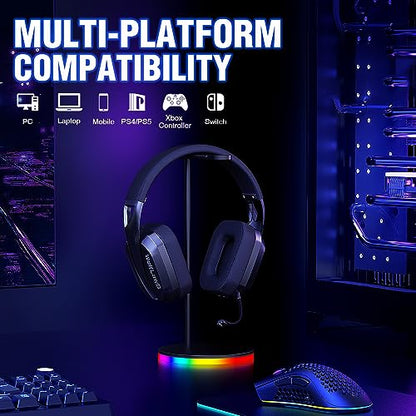 Wireless Gaming Headset for PS5, PS4, PC, Mac, Switch, Bluetooth Over-Ear Headphones with Detachable and Built-in Mics, Low Latency, Lightweight, Noise Isolation, 48H Battery