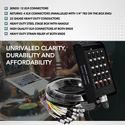 Seismic Audio - SAXQ-12x4x50 - 12 Channel 50' XLR Snake Cable with XLR and 1/4" Returns on the Box - size: 50 Foot - 12 Send x 4 Return