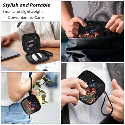 Earphone Case Earbuds Small Carrying Cases Mushroom Dragonfly Portable Headphone Organizer Storage Pouch Bag with Handle Make The Headphone Cable to Be Better Placed - color: Mushroom Dragonfly