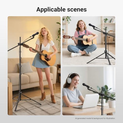 NEEWER Mic Stand Floor, Microphone Tripod with Boom Arm, Heavy Duty Adjustable Stand & Arm with 2 Mic Holder Clamps, 3 Cable Clips, Bag, 3/8" to 5/8" Adapter for Singing Podcast Recording, MS046 - style: MS046