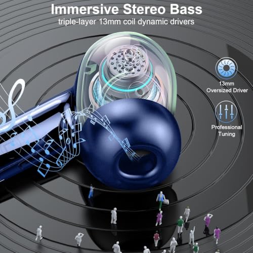 Wireless Earbuds, Bluetooth 5.4 Headphones, 4 ENC Mics, In-Ear Earphones | Deep Bass Stereo, 40H Playtime, LED Display, Mini Charging Case, Ear Buds, IP7 Waterproof, Wireless Headphones, Android, iOS - color: Dark Blue