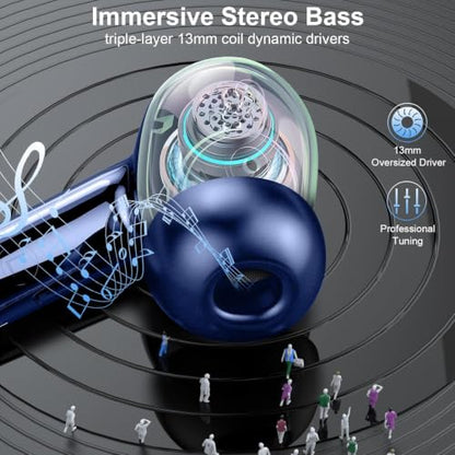 Wireless Earbuds, Bluetooth 5.4 Headphones, 4 ENC Mics, In-Ear Earphones | Deep Bass Stereo, 40H Playtime, LED Display, Mini Charging Case, Ear Buds, IP7 Waterproof, Wireless Headphones, Android, iOS - color: Dark Blue