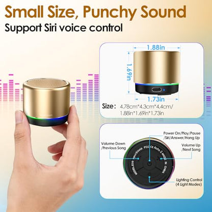 Mini Bluetooth Speaker, Portable Wireless Speakers, Noise Reduction Mic | 12H Battery Life, Metal Cover,TWS Pairing, Wireless Speaker with RGB Lights for Home/Travel/Outdoor/Car/Beach by Music Lovers - color: Gold