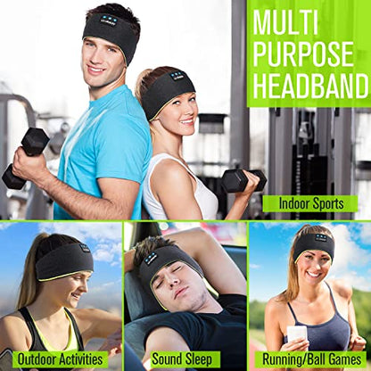 LC-dolida Sleep Headphones Wireless Bluetooth Headband Headphones for Sleeping Music Band Cozy Sleep Mask with Thin HD Stereo Speakers Perfect for Side Sleepers(Black New) - color: Black and Green