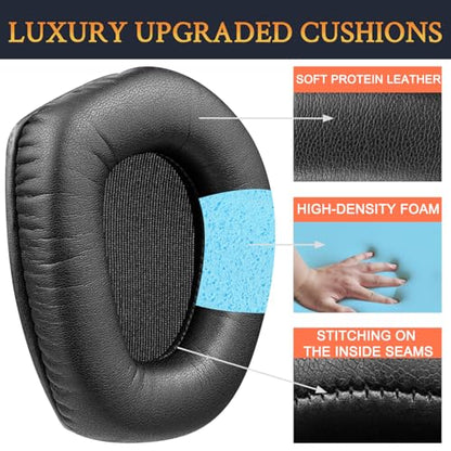 SOULWIT Protein Leather Earpads Replacement for Sennheiser RS165/TR165/RS175/TR175/RS185/TR185/RS195/TR195(RS/TR 165 175 185 195 RF), Ear Pads Cushions for HDR165/175/185/195(HDR 195RF) - Black