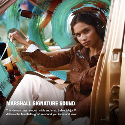 Marshall Major V Wireless On-Ear Bluetooth Headphones - 100+ Hr Playtime | Detachable Audio Cable | Microphone for Calls | Lightweight, Foldable Design for Travel - Brown - color: Brown