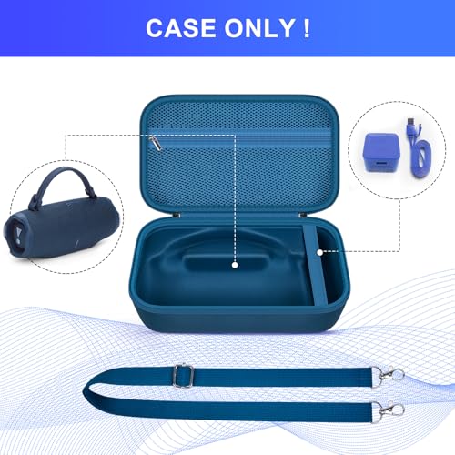 ANKHOH Hard Travel Case for JBL Charge 6 Speaker with Shoulder Strap | Fixed tray, elastic strap and zippered mesh pocket organize the speaker, charger and cables, Black, Case Only - color: Blue