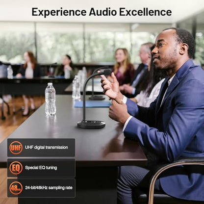 MELONARE 4-Channel Wireless Conference Microphone System MWM-41-4G | 4 gooseneck mics, 4 x 10 frequencies, 200 ft range, UHF cordless setup for lecture, church, conference and public speaking - size: 4 Gooseneck Mics