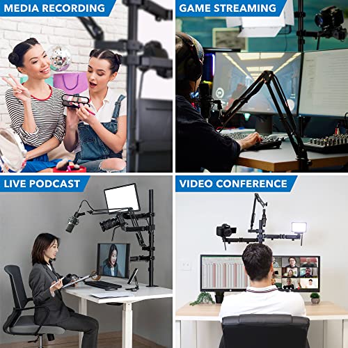 Mount-It! All-in-One Streaming Desk Mount – 4 Arm Setup for Monitor, Camera, Ring Light & Mic – Live Stream Equipment for YouTube, Podcast, Gaming, Zoom – VESA Compatible, Clamp/Grommet Base - size: 4 arm