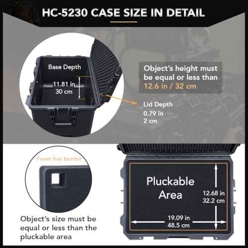 Lykus HC-5230 Hard Case with Wheels and Foam, Inner Size 19.09*12.68*12.6in | IP67 Waterproof, Pluckable Foam, Suitable for Cameras, Lenses, Electronic Equipment and More - size: HC-5230: 22.83x16.54x15.35 inch