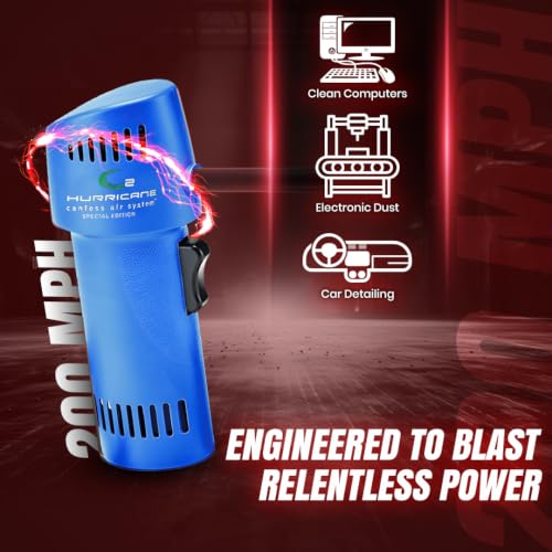 O2 Hurricane Air Duster - Rechargeable Air Blower with 200 MPH Airflow - 5 Attachments Dust Removal Tool - Compressed Air Alternative for Electronics, Computers & Car Detailing