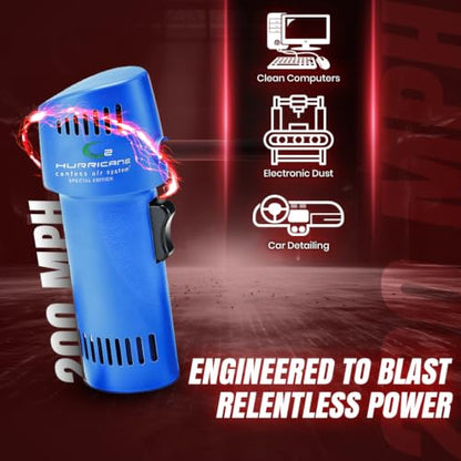 O2 Hurricane Air Duster - Rechargeable Air Blower with 200 MPH Airflow - 5 Attachments Dust Removal Tool - Compressed Air Alternative for Electronics, Computers & Car Detailing