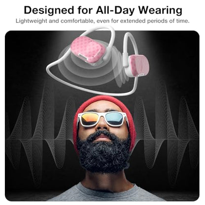Purity Air Open Ear Headphones - True Air Conduction Wireless Bluetooth Open Ear Earbuds with Dual Mic for iPhone/Android - Secured Long Wearing Comfort, Sports Sweat Resistant (BMDS158) - color: Bubblegum Dots
