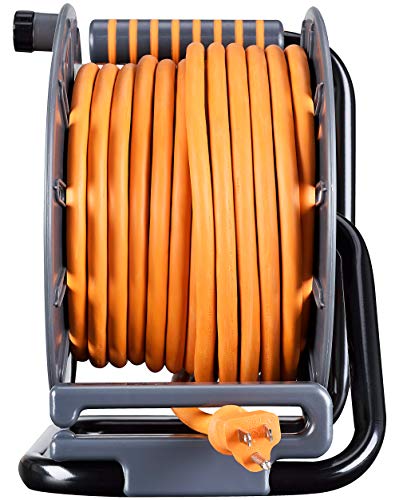 Masterplug 50ft Cord Reel, Retractable Extension Lead with Winding Handle, Safety Overload Circuit Breaker and Power Switch, 4x Grounded Outlets, 2x USB Ports, 15amps, 12AWG Cable - size: 50ft, style: 12 AWG