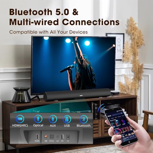 BESTISAN Soundbar, TV Sound Bar with Wired HDMI and Wireless Bluetooth 5.0 Home Theater System (28 Inch, Enhanced Bass Technology, 3-Inch Drivers, Bass Adjustable, Wall Mountable, DSP) - color: 28 inch black