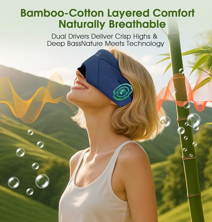Sleep Mask with Headphones Bluetooth 5.4, LC-dolida Wireless Music Eye Mask for Sleeping Headphones with Soft Bamboo Cotton Cooling Breathable,Ultra-Thin Stereo Speaker for Side Sleepers-Blue - color: Blue