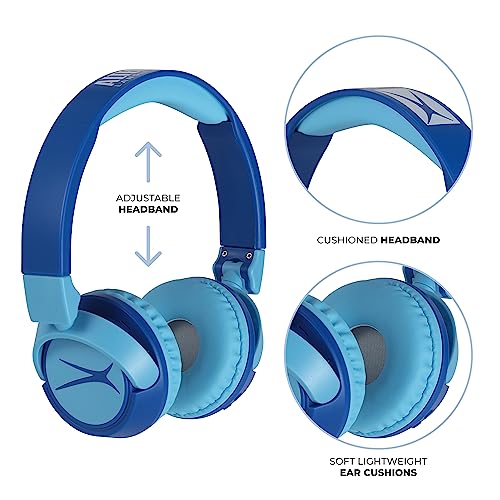 Altec Lansing Kid Safe 2-in-1 Wireless Bluetooth Headphones - Crystal Clear Sound, Safe Volume Limiting, Foldable Design - Enjoy Audio and Protect Your Child's Hearing (Hero Blue) - color: Hero Blue