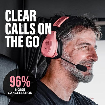 Blue Tiger Storm Rose Gold- Wireless Trucker Bluetooth Headset with Mic | Mono headset with mic, wireless noise canceling, high-fidelity sound, 30-hour talk time, USB-C charging, Bluetooth 5.0 - color: Rose Gold, style: Storm Rose Gold