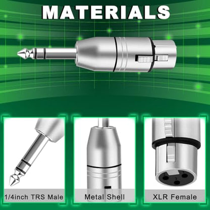 3PCS XLR Female to 1/4" TRS Adapter Balanced Quarter Inch 6.35mm Male to 3 Pin Plug Dual Channel Audio Connector Metal Shell with Cable Tie, for Microphones Eletronic Keyboard - color: XLR to TRS