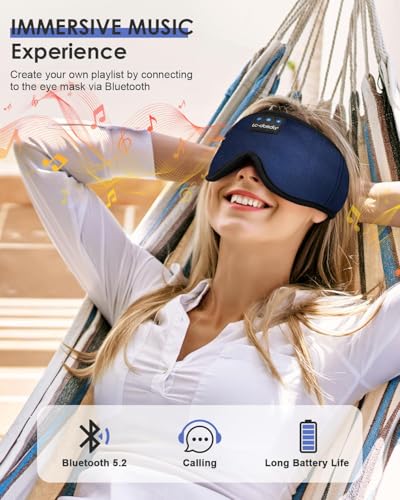 LC-dolida Sleep Headphones, Sleep Mask Bluetooth Wireless Music Eye Mask, Sleeping Headphones for Side Sleepers Sleep Mask with Bluetooth Headphones Ultra-Thin Stereo Speakers Perfect for Sleeping - color: Deep Blue