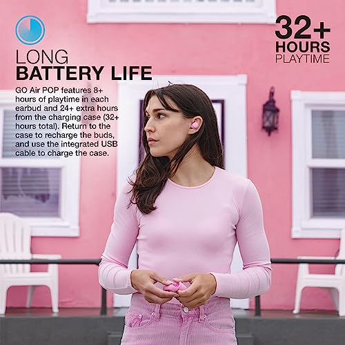 JLab Go Air Pop True Wireless Earbuds, in Ear Headphones, Bluetooth Earphones, Ear Buds with 32H Playtime, Bluetooth Earbuds with Microphone, USB Charging Case, Dual Connect, EQ3 Sound, Pink | Wireless Earbuds with Charging Box, Wireless Bluetooth Headpho