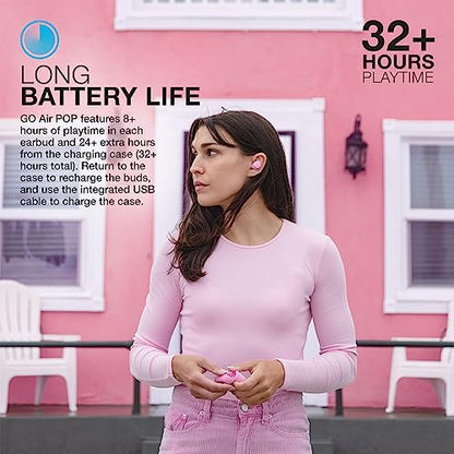 JLab Go Air Pop True Wireless Earbuds, in Ear Headphones, Bluetooth Earphones, Ear Buds with 32H Playtime, Bluetooth Earbuds with Microphone, USB Charging Case, Dual Connect, EQ3 Sound, Pink | Wireless Earbuds with Charging Box, Wireless Bluetooth Headpho