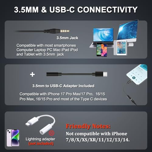 Callez Wired Computer Headset 3.5mm/USB-C Headset with Mic Noise Cancelling