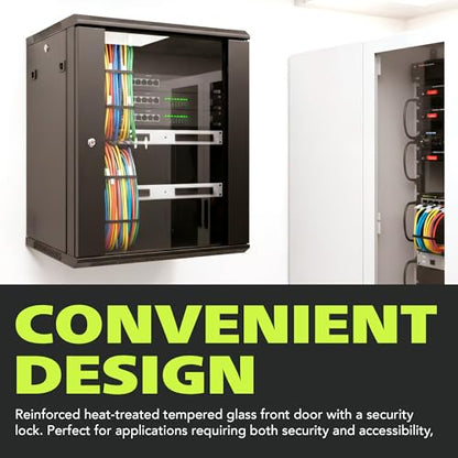 Pearington 12U Server Rack Enclosure with Glass Door, Cooling Fan, Locks, & Removable Side Panels - 12U Wall Mount Network Cabinet - size: 12U Rack