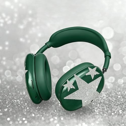 [4 in 1] Case Cover for AirPods Max 2/1 (2026/2024/2020) Ear Pad Case Cover/Headband Cover/Ear Cups Cover with Bling Star for Apple AirPods Max Headphones (Dark Green Star) - color: Dark Green Star