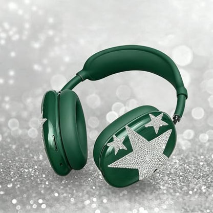 [4 in 1] Case Cover for AirPods Max 2/1 (2026/2024/2020) Ear Pad Case Cover/Headband Cover/Ear Cups Cover with Bling Star for Apple AirPods Max Headphones (Dark Green Star) - color: Dark Green Star
