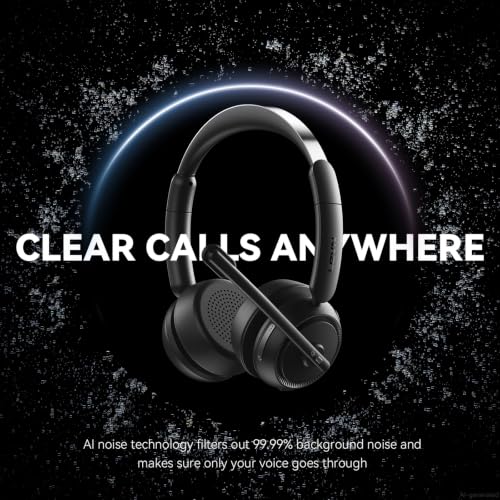 Wireless Headset with Mic for Work, Bluetooth Headset with Microphone AI Noise Cancelling & Mute Button, Wireless Headphones with Mic for Work/Home/Office/Call Center/PC/Laptop/Computer/Teams/Zoom