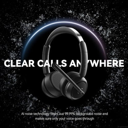 Wireless Headset with Mic for Work, Bluetooth Headset with Microphone AI Noise Cancelling & Mute Button, Wireless Headphones with Mic for Work/Home/Office/Call Center/PC/Laptop/Computer/Teams/Zoom