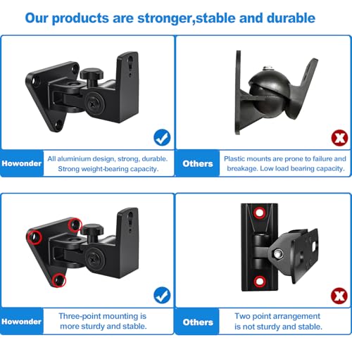 Speaker Wall Mount,Swivel and Tilt,Holds up to 30lbs,2 Packs | All Aluminum Wall Speaker Mount for Small Speakers, Easy DIY Assembly,HD-818,Black