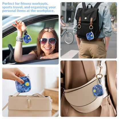 Unique Patterned Portable EVA Earbud Case with Carabiner | Printed Earbud Holder With Sturdy Carabiner, Multi-Use Storage For Earphones, Headphones, SD Cards & Small Electronic Chips - color: Starry Sky