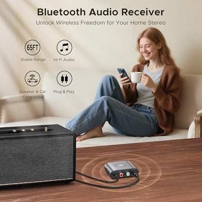 WARRKY Bluetooth Audio Receiver for Home Stereo RCA and 3.5mm Audio Jack, Bluetooth Audio Adapter for Speakers, Work for Sound System, Amplifier, Cars