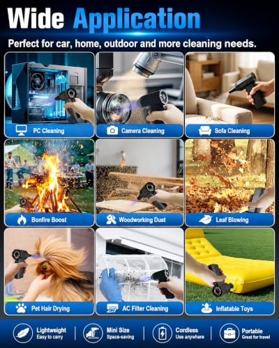 Compressed Air Duster, 180000RPM Electric Turbo Fan | Rechargeable Cordless Air Blower with 3 Speeds, Brushless Motor, Keyboard, Gaming PC & Electronics Cleaner