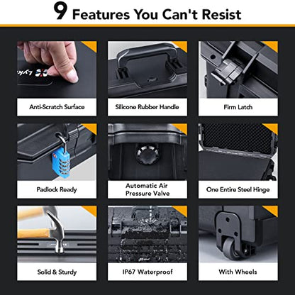 Lykus HC-7240 Hard Case with Wheels and Foam, Inner Size 25.7*19.49*14.96in | IP67 Waterproof, Pluckable Foam, Suitable for Cameras, Lenses, Electronic Equipment and More - size: HC-7240: 31.1x24.41x18.5 inch