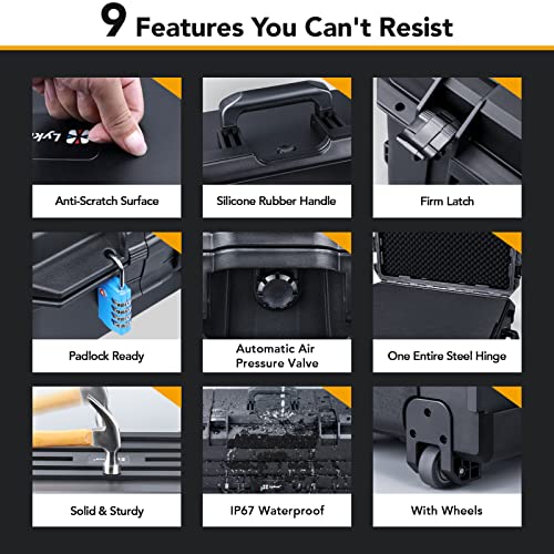 Lykus HC-7530 Hard Case with Wheels and Foam, Inner Size 27.7*15.94*11.42in | IP67 Waterproof, Pluckable Foam, Suitable for Cameras, Lenses, Electronic Equipment and More - size: HC-7530: 29.5x17.7x11.8 inch