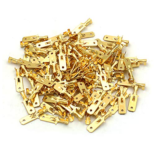 BAOMAIN 100-Pack 6.3mm 1/4" Male Spade Connector Non-Insulated Terminals | Copper 1/4" Non-Insulated Male Connectors with Locking Tab for 18-16 AWG Wire,Ideal for Automotive & DIY Projects