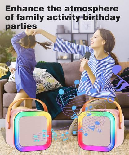 Mini Kids Karaoke Machine Ages 3-12, Wireless Mics Bluetooth Speaker, Pink | LED Party Lights, Voice Changer, Duets, BT 5.3, Rechargeable Portable, Birthday Christmas Toys & Gifts for Boys & Girls - color: Pink - 1 Mic