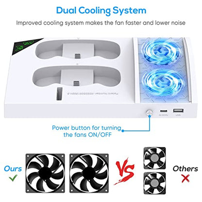 Cooling Fan with Charging Stand for Xbox Series S Console and Controller | Dual Charger Dock Accessories with 2 x 1400mAh Rechargeable Battery and Cover, Headphone Mount for Xbox Series S, White - color: White