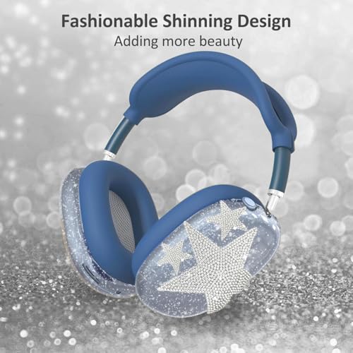 [4 in 1] Case Cover for AirPods Max 2/1 (2026/2024/2020) Ear Pad Case Cover/Headband Cover/Ear Cups Cover with Bling Star for Apple AirPods Max Headphones (Bling Deep Blue Star) - color: Bling Deep Blue Star