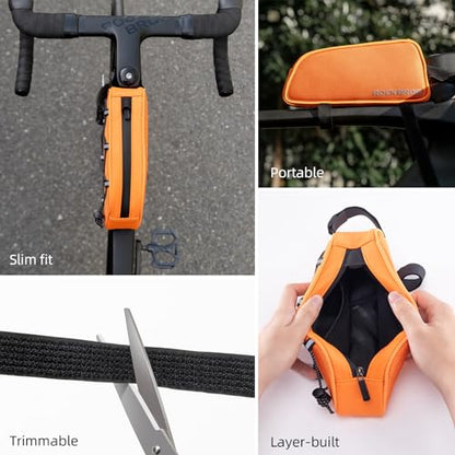 ROCKBROS Top Tube Bike Bag Narrow Slim Design Lightweight Portable | Adjustable Straps,2 Inner Net Pockets,Elastic Rope,Reflective, Compatible with iPhone 14/13/12 Pro Galaxy S22/S21,Road MTB - color: STYLE 4