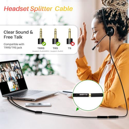 Kxable Headphone Splitter for Computer, 3.5mm Female to Dual 3.5mm Male Audio Splitter Cable, Stereo Jack Earphones Headset to PC Laptop Adapter, 1/8inch 2-in-1 Y Separator Aux Dongle Converters, 1FT - size: 1FT